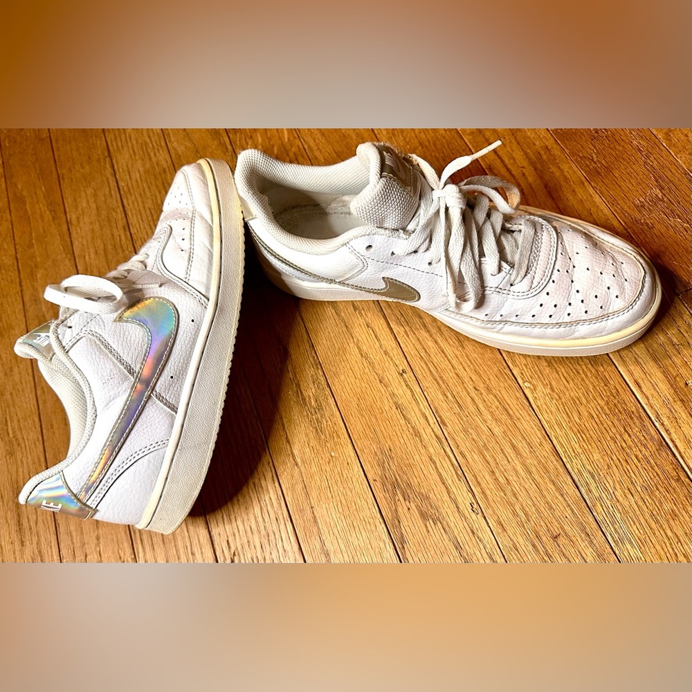 Nike Court Vision Women's White Sneakers with Holographic Swoosh